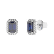 Boucles d'oreilles saphirs Émeraudes et diamants naturels ronds 1.02 carat or blanc 14 carats Rita